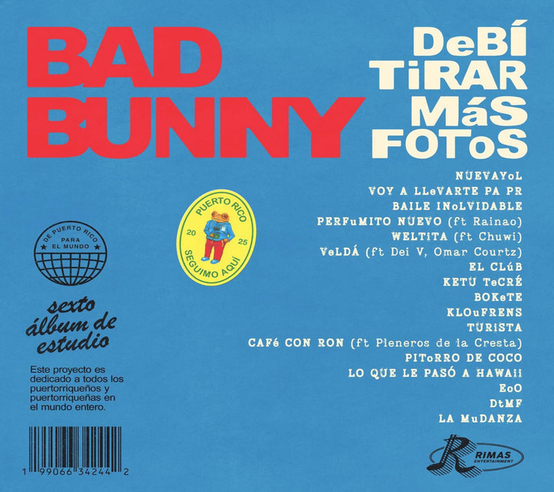 Bad Bunny DeBÍ TiRAR MáS FOToS CD 2025 Back
