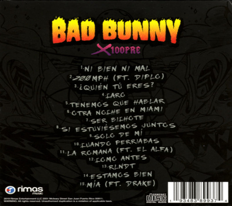 Bad Bunny X 100pre CD Back